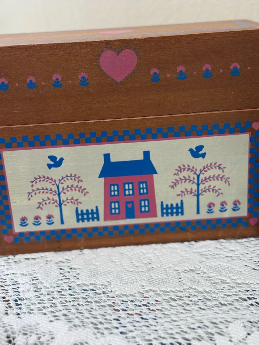 Vintage American Country Home Wood Box Organizer Recipe Card Primitive House